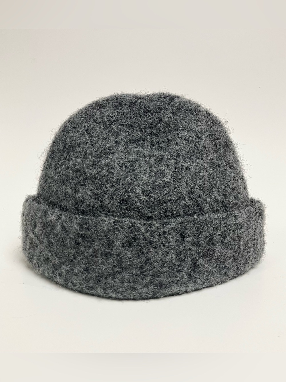 Handmade Docker Hat Knitted Beanie Kids Toque Brushed Felted Natural Fibers Gray